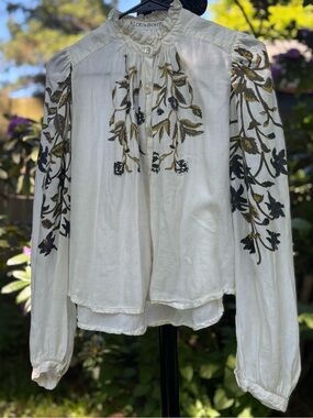Alix Of Bohemia Annabel Olive Lily Valley Floral Mock Neck Blouse | 100% Tencel